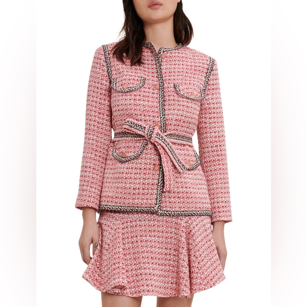MAJE Venetia Jacket Two Tone Tweed Coat Belted